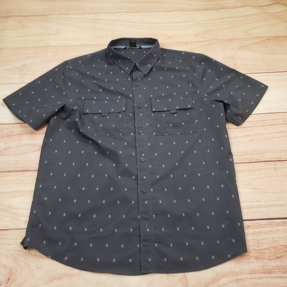 Voyager Shirt Mens Medium Gray Geometric‎ Print Short Sleeve Button Down Outdoor